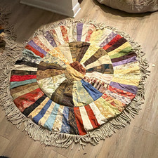 Handmade 58 inch round patchwork floor pillow covers with 6 inch fringe picture
