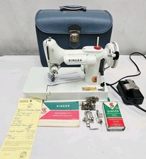 VTG 1964 WHITE SINGER FEATHERWEIGHT 221K 221 K SEWING MACHINE W RARE BLUE CASE  picture
