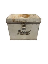 Antique 1890-1930 Kreamer Ware metal bread box hinged lid, & a metal clasp picture