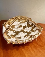 Vintage Italian Porcelain Gold Gilded Basket w/ Bird and Tree Motif picture