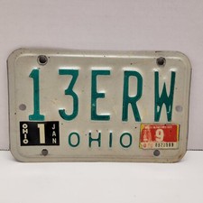 VTG 1985 -90 Ohio Motorcycle License Plate Tag 13ERW Adams County OH Sticker picture