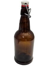 Vintage CZ Cap Bottle Amber Beer Glass Swing Top Wire Bale Rubber Stopper.  picture