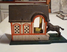Vintage Copy Of James D. Capron Collection Mechanical Bank, Mule & Barn picture