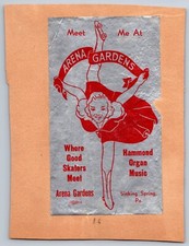 Menlo Park & Arena Gardens Roller Skating Ad Sticker on a scrapbook page picture
