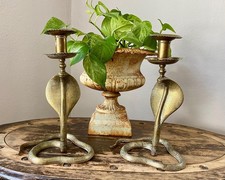 Cobra Snake Candle Holders Metal Vintage Pair of Candlesticks 12
