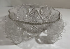 DUNCAN & MILLER -40 Clear- EAPG Glass Punch Bowl, Ladle & 14 Punch Cups. VGC picture