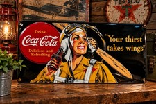 Ande Rooney Coca-Cola Aviator Tin Sign Your Thirst Takes Wings 17” Collectible. picture