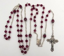 Vintage Sterling Silver Rosary Czech Ruby Crystal Beads 39