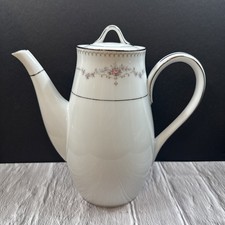 Vintage Floral Noritake Fairmont Coffee Pot 6102 Silver Platinum Trim picture