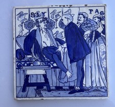Antique 1880s Shakespeare Taming Of The Shrew Ceramic Tile picture