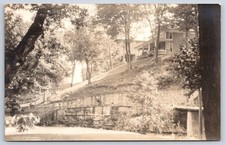Vintage Estate House on Hill Stone Retaining Wall 1910s RPPC picture