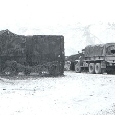 c1950s Military Cargo Truck Camouflage Netting Snapshot Photo Mountain Outpost picture