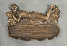 Vintage ART NOUVEAU Maiden BRONZE Woman Laying TRAY DISH picture