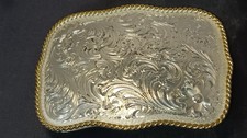 Vintage Montana Silversmiths Belt Buckle Floral Engraved Western 4x3 Rectangular picture