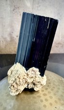 Black Tourmaline Crystal on Feldspar Matrix — Tall Striated Column picture
