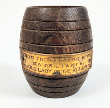 Antique 1906 WWI Troop Ship Teak Barrel From RMS Mauretania picture