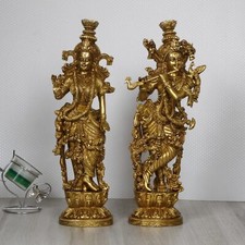 Radha Krishna Statue Brass Hindu Deities Religious Figurine Puja Idol 14 Inch picture