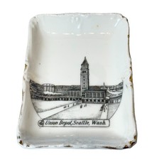 SEATTLE WA WASHINGTON Antique UNION DEPOT Souvenir TRINKET ASHTRAY DISH picture