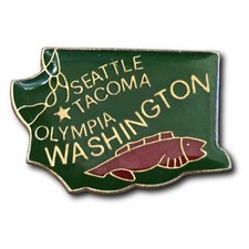 Vintage Washington State Souvenir Map Salmon Lapel Vest Hat Pin K9 picture
