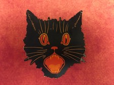 Vtg 1920s Dennison Halloween Growling Black Cat Diecut Paper Orange Eyes 5