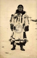 Nome AK Alaska Beautiful Native Inuit Woman Fur Coat RPPC Photo Postcard COPY picture