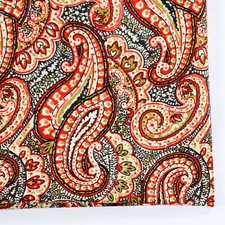 Vintage Fabric 1950s Dressmaking Clothing Rayon Paisley Red Yellow Black 46x48 picture