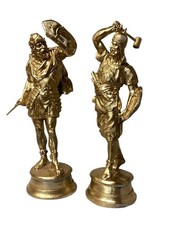 2 VTG MCM Hollywood Regency Gold Gilt Large Statues Warriors Combatants Signed picture