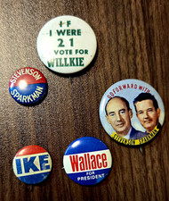 Lot of 5 Vintage Political Campaign Pinback Buttons 1940-1968 picture