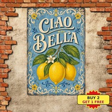 Ciao Bella Lemon Tree Mediterranean Style Italian Metal Tin Sign 8x12 picture
