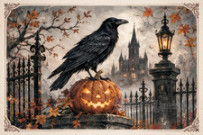 Raven Gate - Halloween Postcard 4x6 Gothic Art Rust & Lantern card Original picture