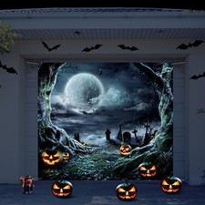 Halloween Garage Door Banner, 7 x 8 ft Graveyard Horror Scene Decor picture