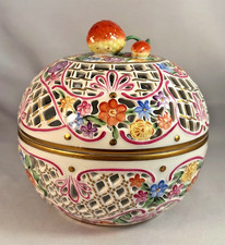 Vtg Herend Porcelain Large Potpourri Bobonniere Box 6210 Strawberry Finial AS IS picture