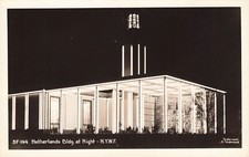 NETHERLANDS BLDG NIGHT REAL PHOTO POSTCARD NEW YORK CITY WORLDS FAIR 1939 RPPC picture