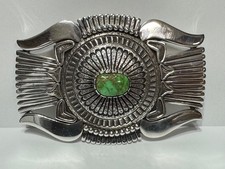 Pete Johnson Navajo Sterling Silver Belt Buckle Carico Lake Green Turquoise picture