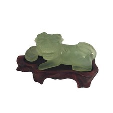 Vintage 50s Chinese Foo Dog Sculpture Celadon Green Peking Glass Figurine picture