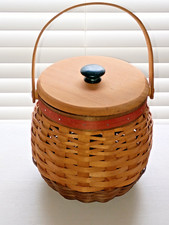 Vtg 1996 Gerald Henn Workshop Large Apple Basket Wooden Lid Double Band Signed picture