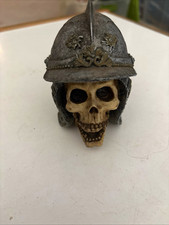Decorative Skull Figurine Wearing Metal Decorative Helmet Collectible Display picture