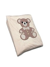 Vintage 60s Peach Pink Blanket Quilt Cover Retro Teddy Bear Throw Rare Handmade picture