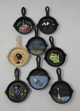 8 Vintage Miniature Souvenir CAST IRON Skillets picture