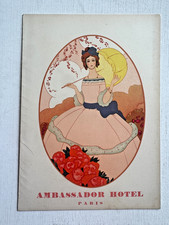 1936 Ambassador Hotel Paris Menu w/ Art deco Lady on Cover picture