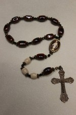 Vintage Handmade Our Lady of Grace Chaplet Rosary Brown Stone Beads Artisan picture