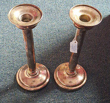JOS. HEINRICH'S Pair Copper Taper Candle Holders Engraved Round Vintage picture