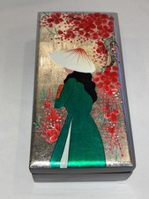 Vintage Vietnamese Sơn Mài Lacquer Jewelry Box Silver Leaf Ao Dai Woman Art picture