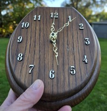 MCM Vintage 1970s Solid Wood Toilet Seat Wall Clock 7
