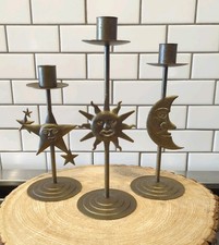 Celestial Candle Holders Vintage Set Of 3 Sun Moon Stars picture