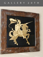 FAB VTG KNIGHT FOIL WALL ART ORIG. 60'S 70'S HORSE PAINTING MID CENTURY MODERN picture