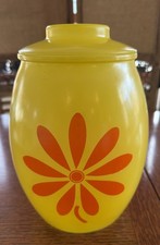 Vintage MCM Bartlett Collins Yellow W/ Orange Daisy Glass Cookie Jar. 9.5” Tall picture