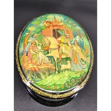 Lg Vintage Russian Lacquer Box Kholui Hand Painted Alyonushka & Ivanushka Signed picture
