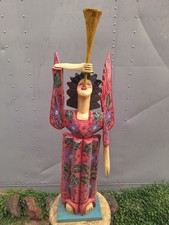 Large Guatemala Angel Wood Folk Art Santos Saint Gabriel Trumpet Religious picture