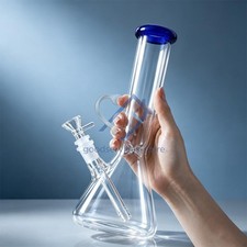 10 inch Heavy Glass Bong Water Pipe Smoking Bong Beaker + 14mm Bowl Hookah Blue picture